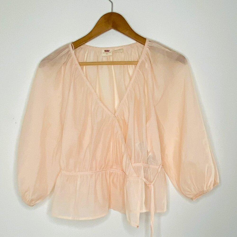 Levi's - 3/4 Sleeve, Vneck, Side Tie, Light Peach Colour, Boho, Top, Size XS